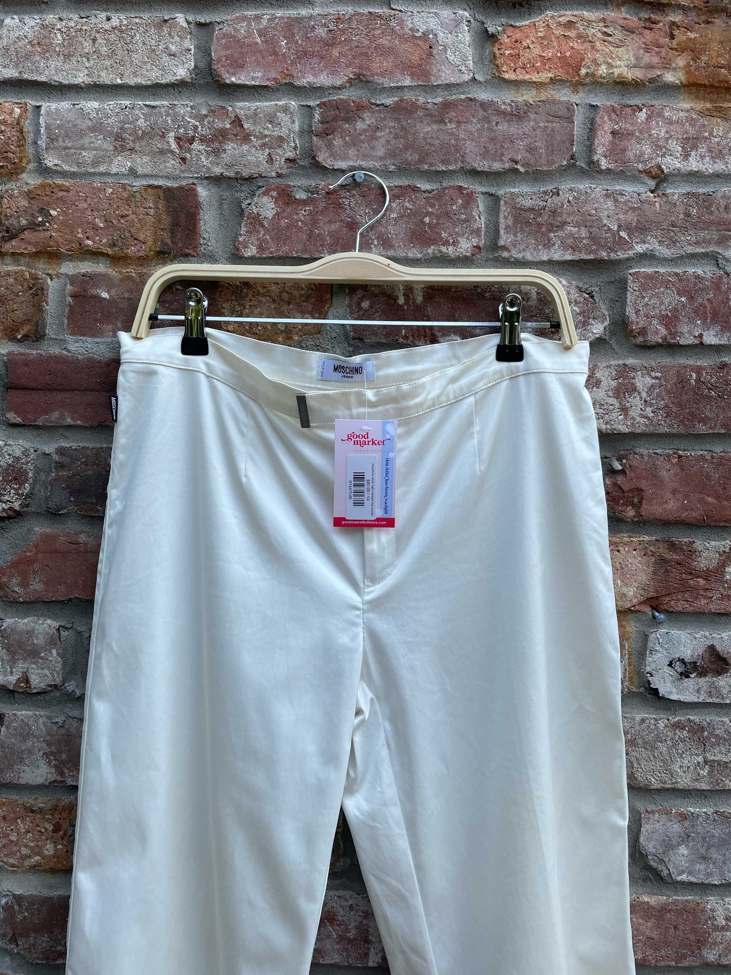 moschino white satin straight leg trouser