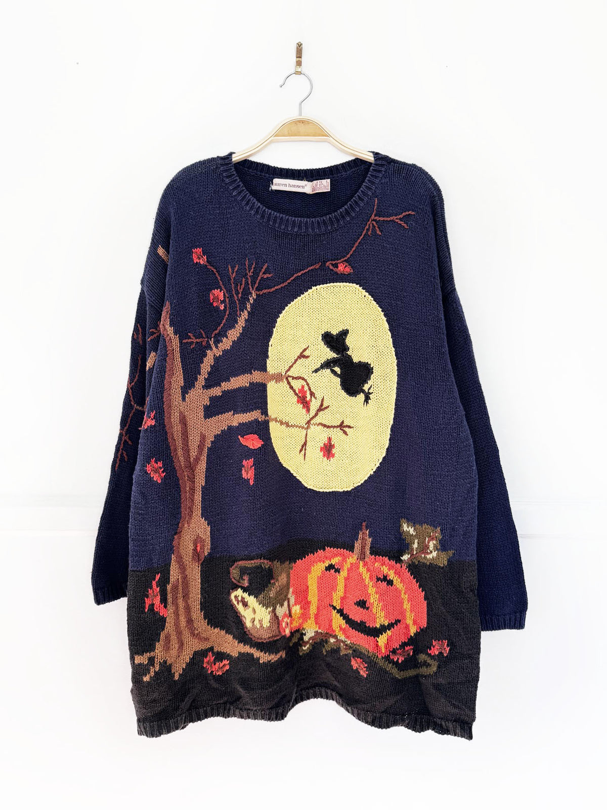 vintage lauren hansen ramie-blend wicked witch chunky knit sweater | halloween
