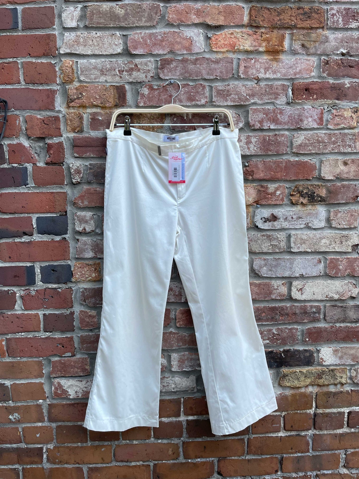 moschino white satin straight leg trouser