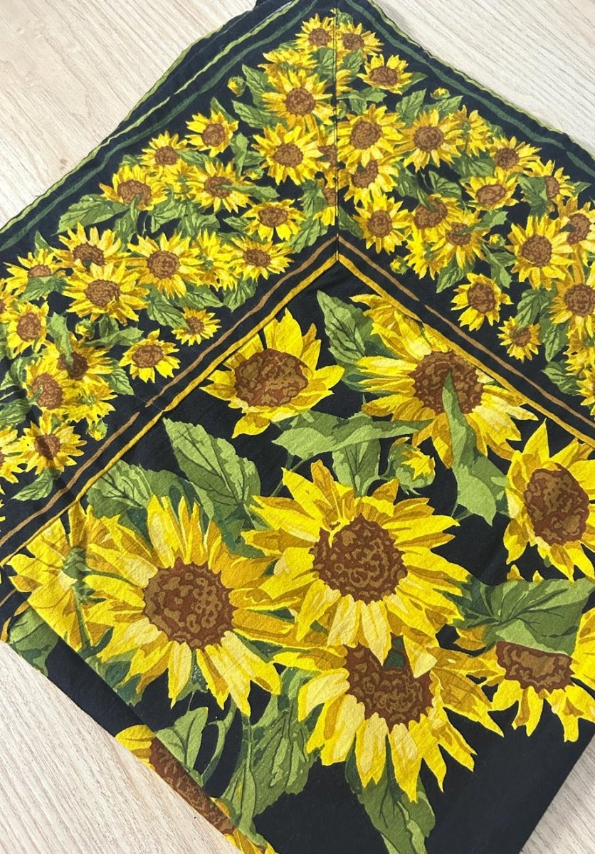 april cornell sunflower black tablecloth - good market thrift store