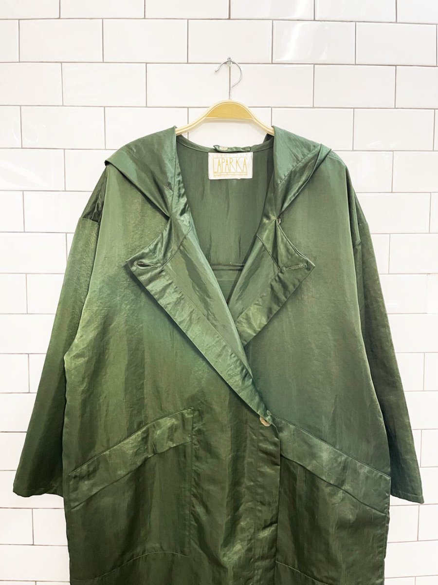 vintage 80s linda lundstrom laparka oversized hooded satin jacket - good market thrift store
