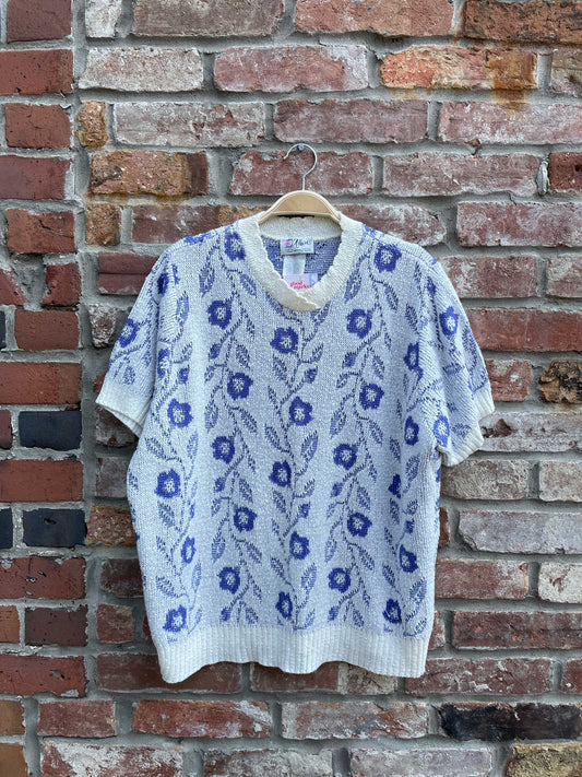 vintage d'allairds floral ss knit top