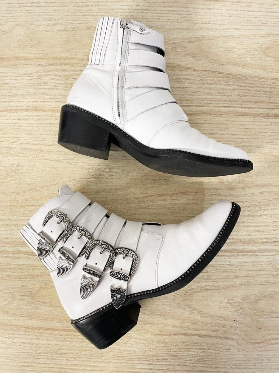 wishbone leather western buckle ankle boots - good market thrift store