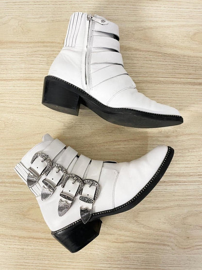 wishbone leather western buckle ankle boots - good market thrift store