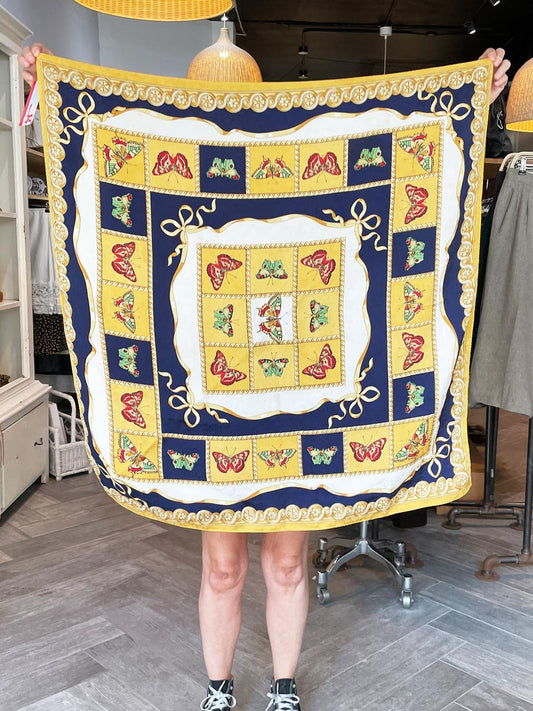 vintage 100% silk butterfly jacquard xl square scarf