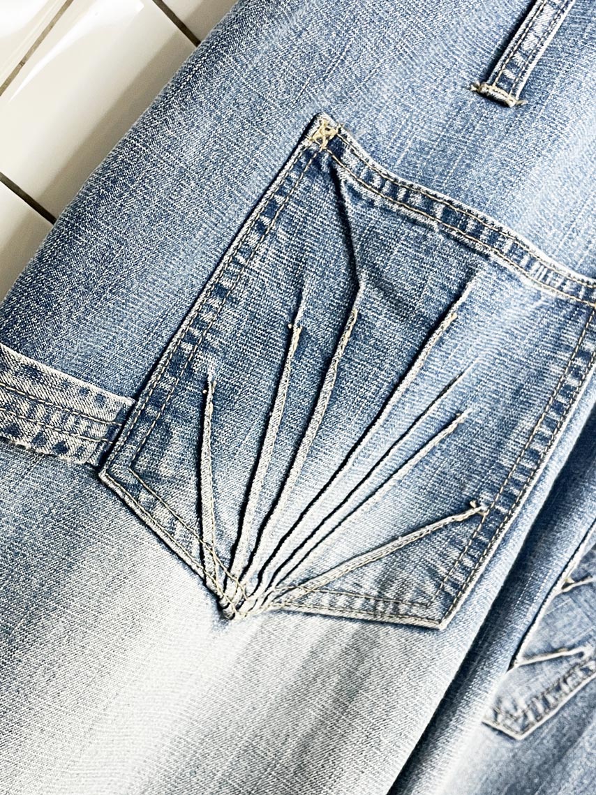 vintage la blues sun ray stitch soft denim wide leg overalls