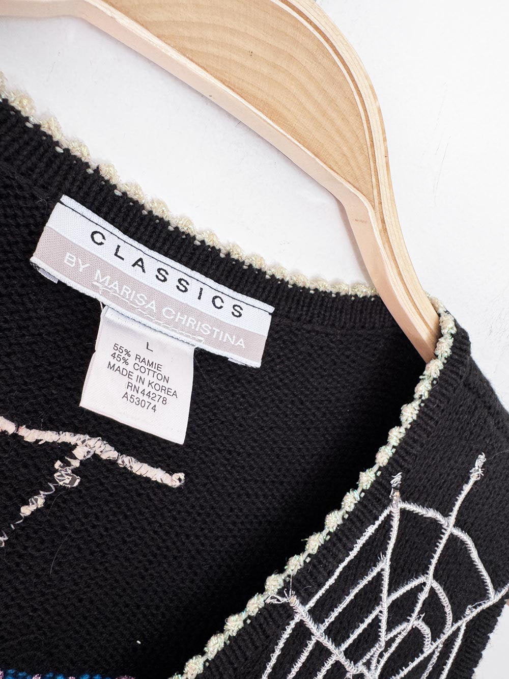 vintage marisa christina beaded halloween spider web knit vest | ramie-blend