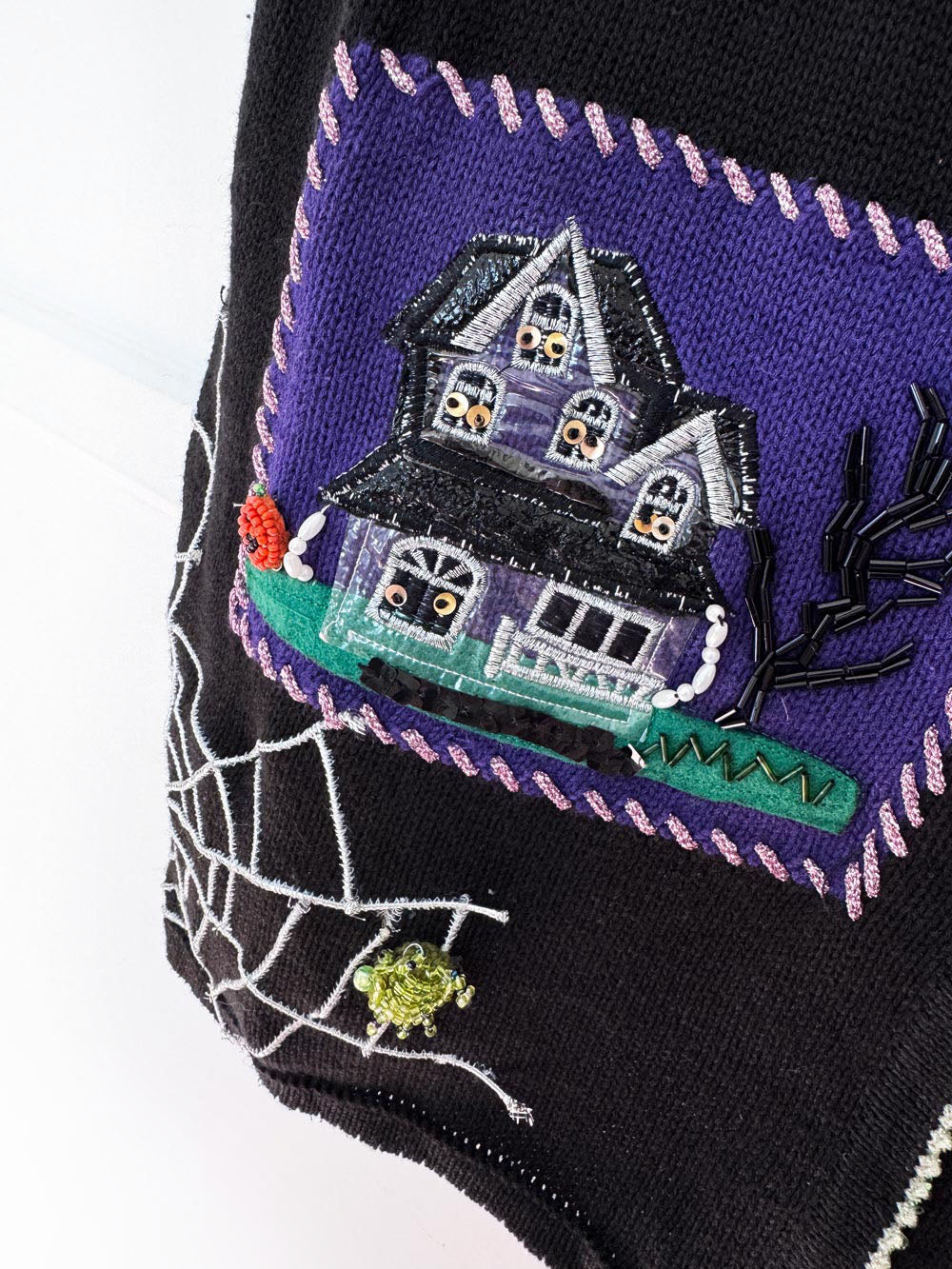 vintage marisa christina beaded halloween spider web knit vest | ramie-blend