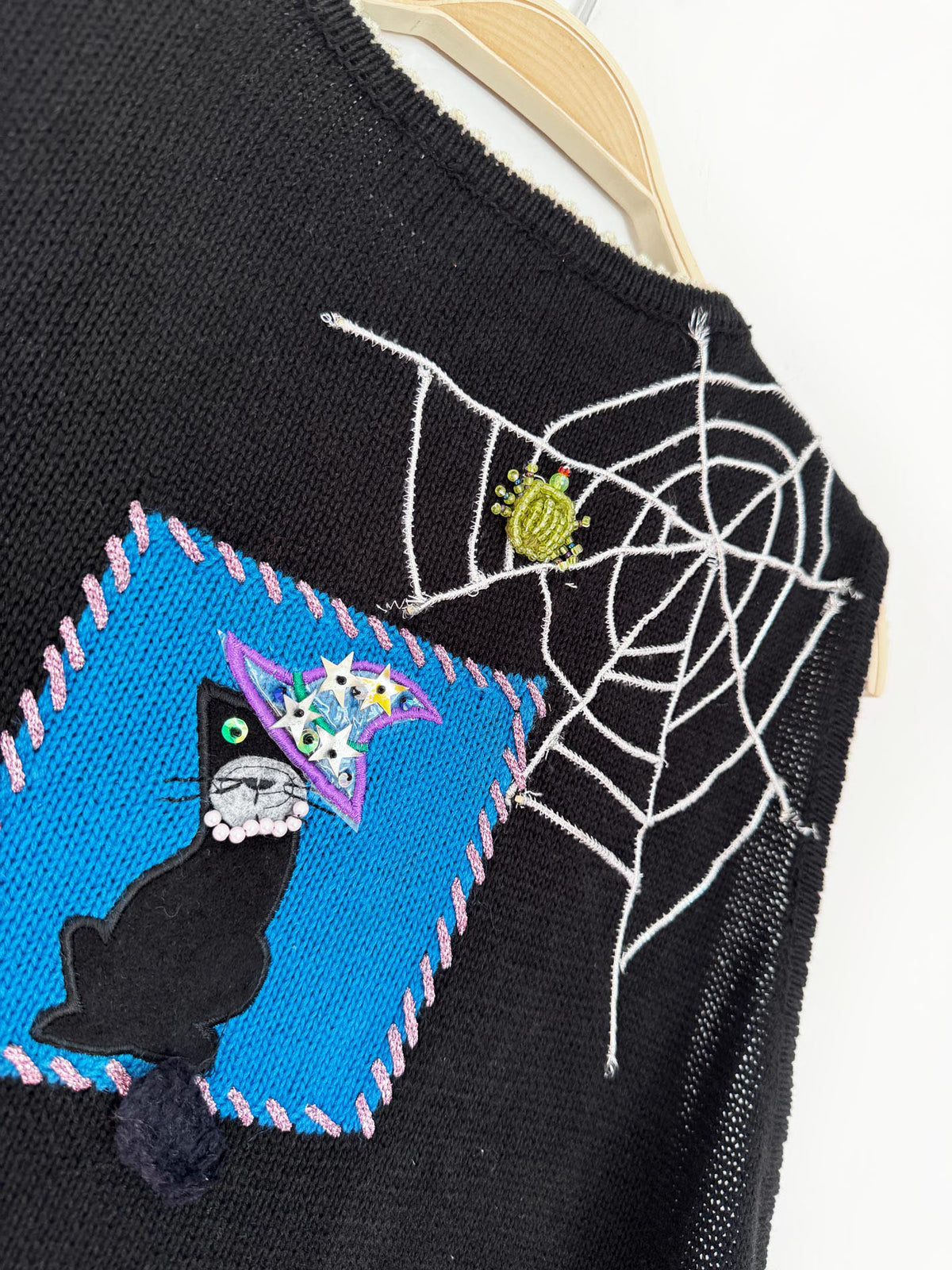 vintage marisa christina beaded halloween spider web knit vest | ramie-blend