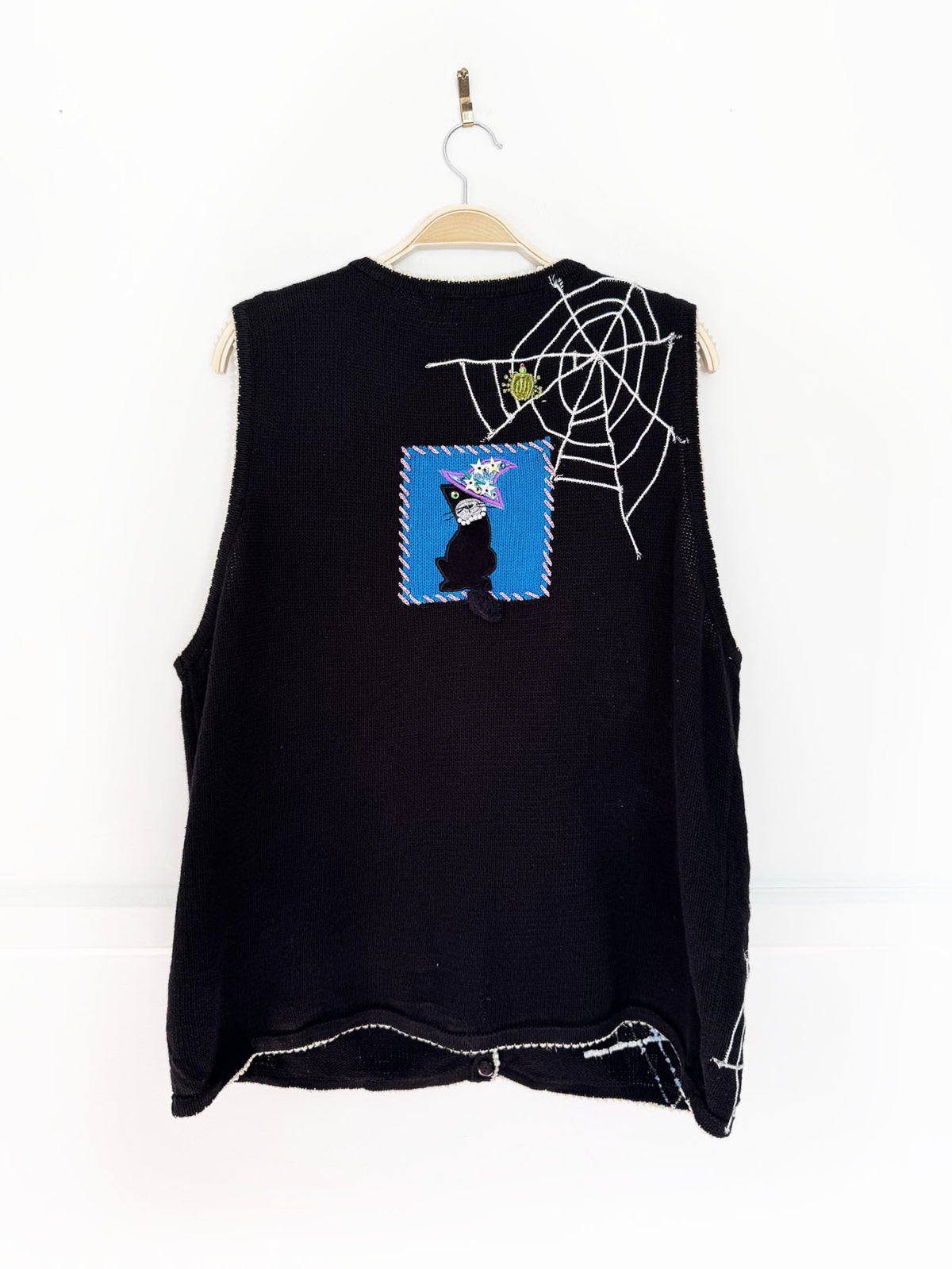 vintage marisa christina beaded halloween spider web knit vest | ramie-blend