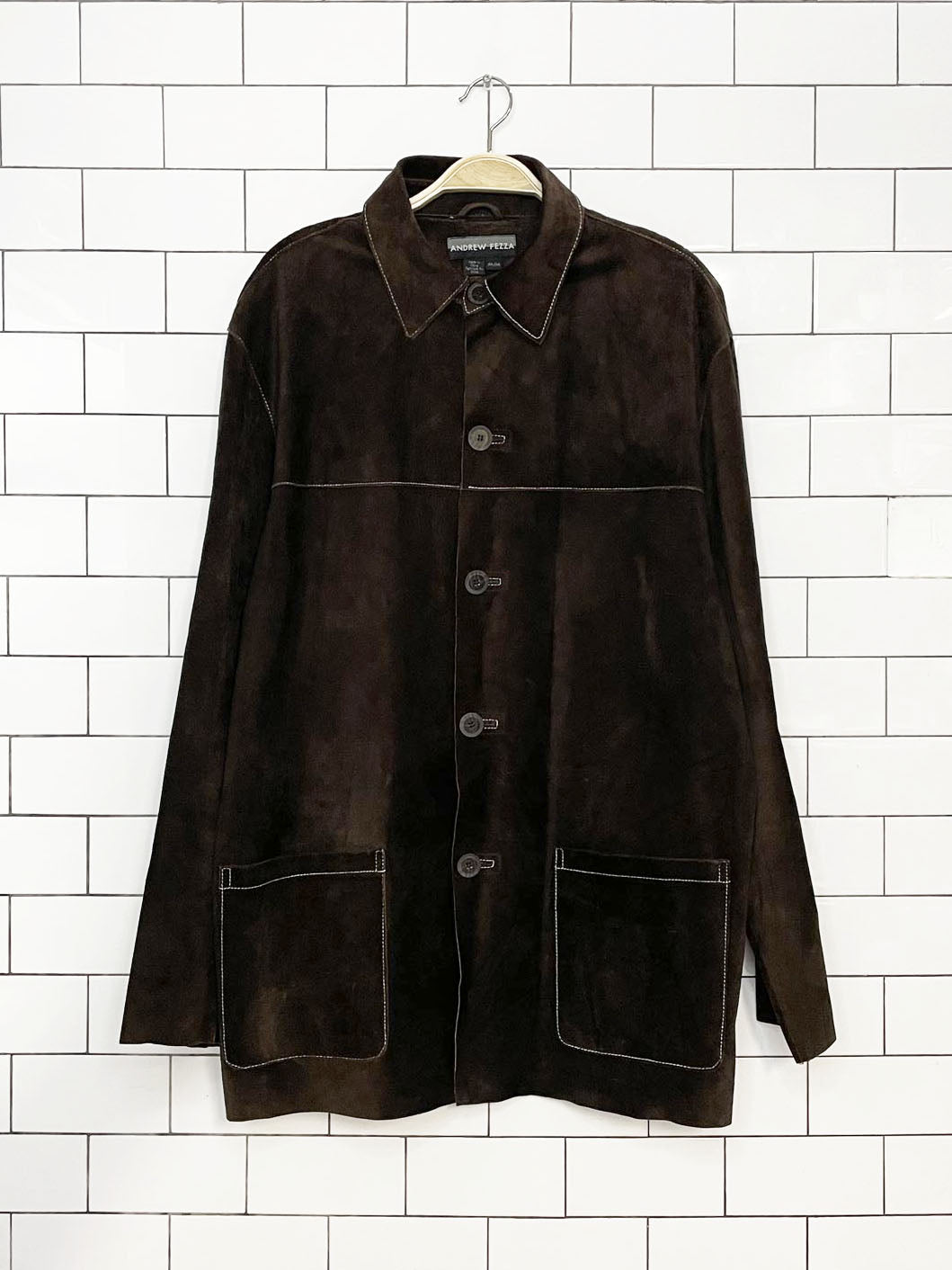 vintage 00s andrew fezza suede contrast stitch long shirt jacket