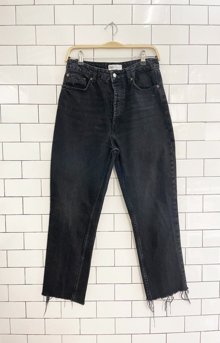zara high rise straight leg raw hem jeans - good market thrift store