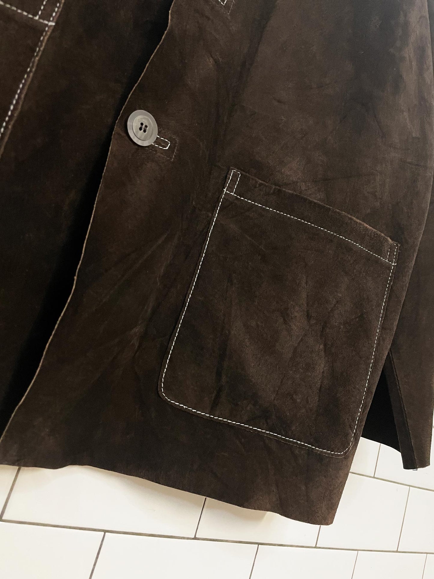 vintage 00s andrew fezza suede contrast stitch long shirt jacket