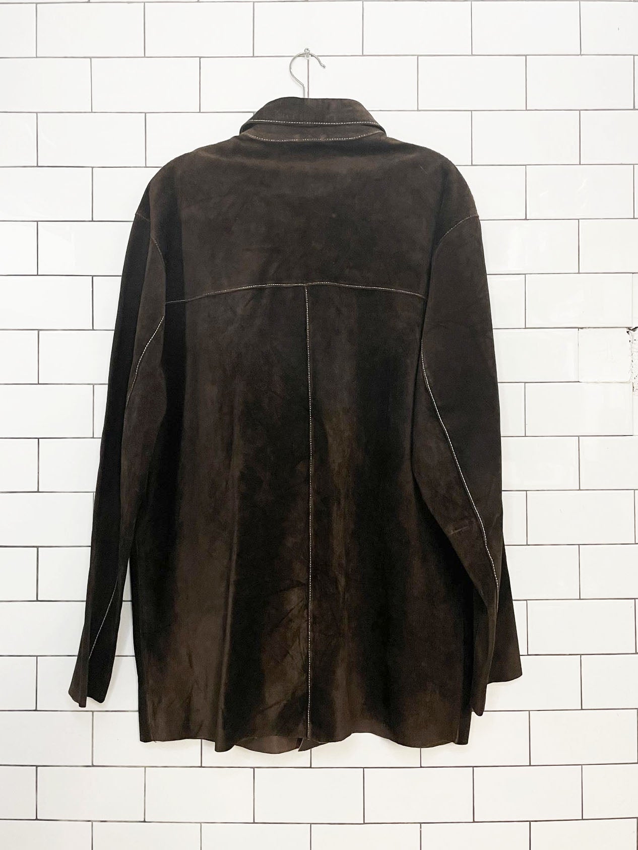vintage 00s andrew fezza suede contrast stitch long shirt jacket