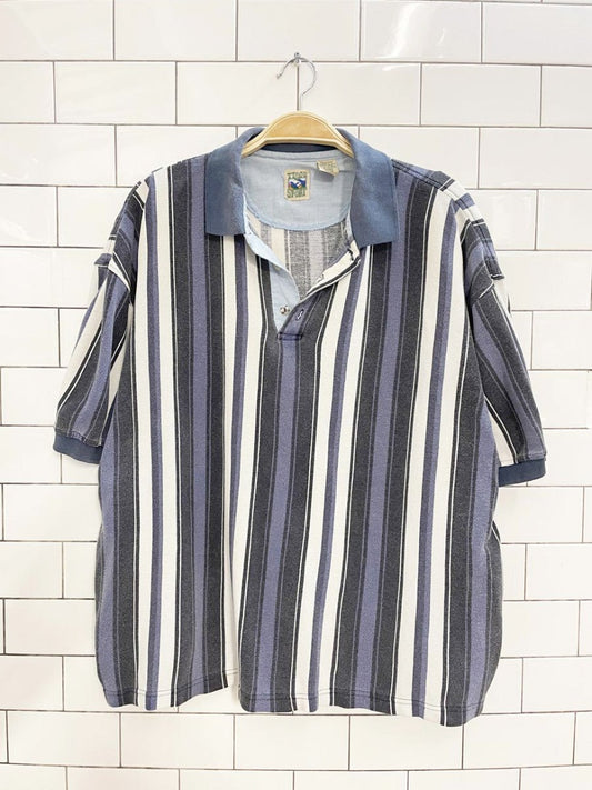 vintage 90s tt&co chunky stripe pique polo | short length - good market thrift store