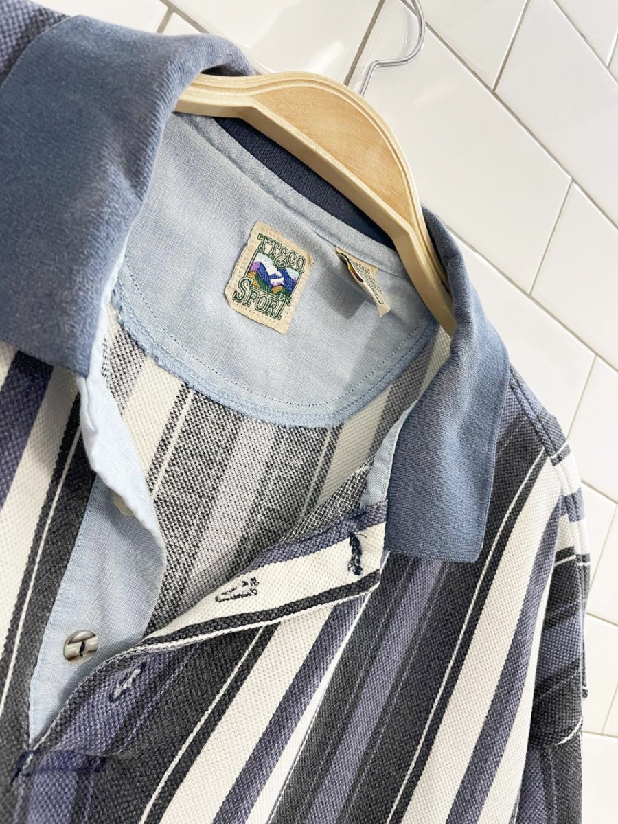 vintage 90s tt&co chunky stripe pique polo | short length - good market thrift store