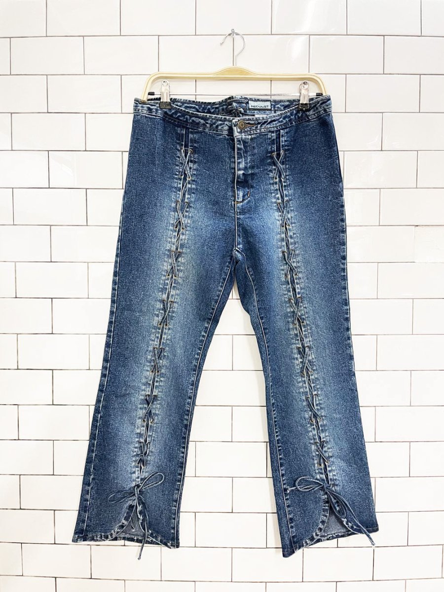 y2k request lace up stretch denim capri - good market thrift store