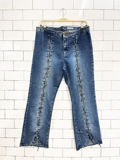 y2k request lace up stretch denim capri - good market thrift store