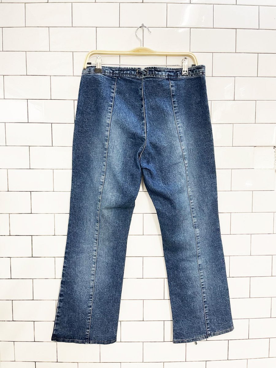 y2k request lace up stretch denim capri - good market thrift store
