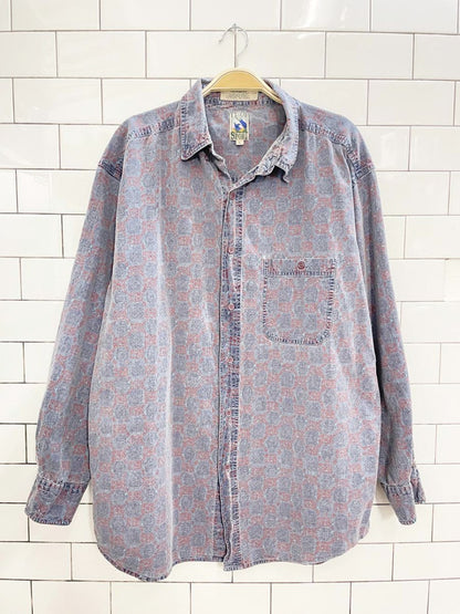 vintage 90s tt&co all - over western print shirt | made in kuwait - good market thrift store