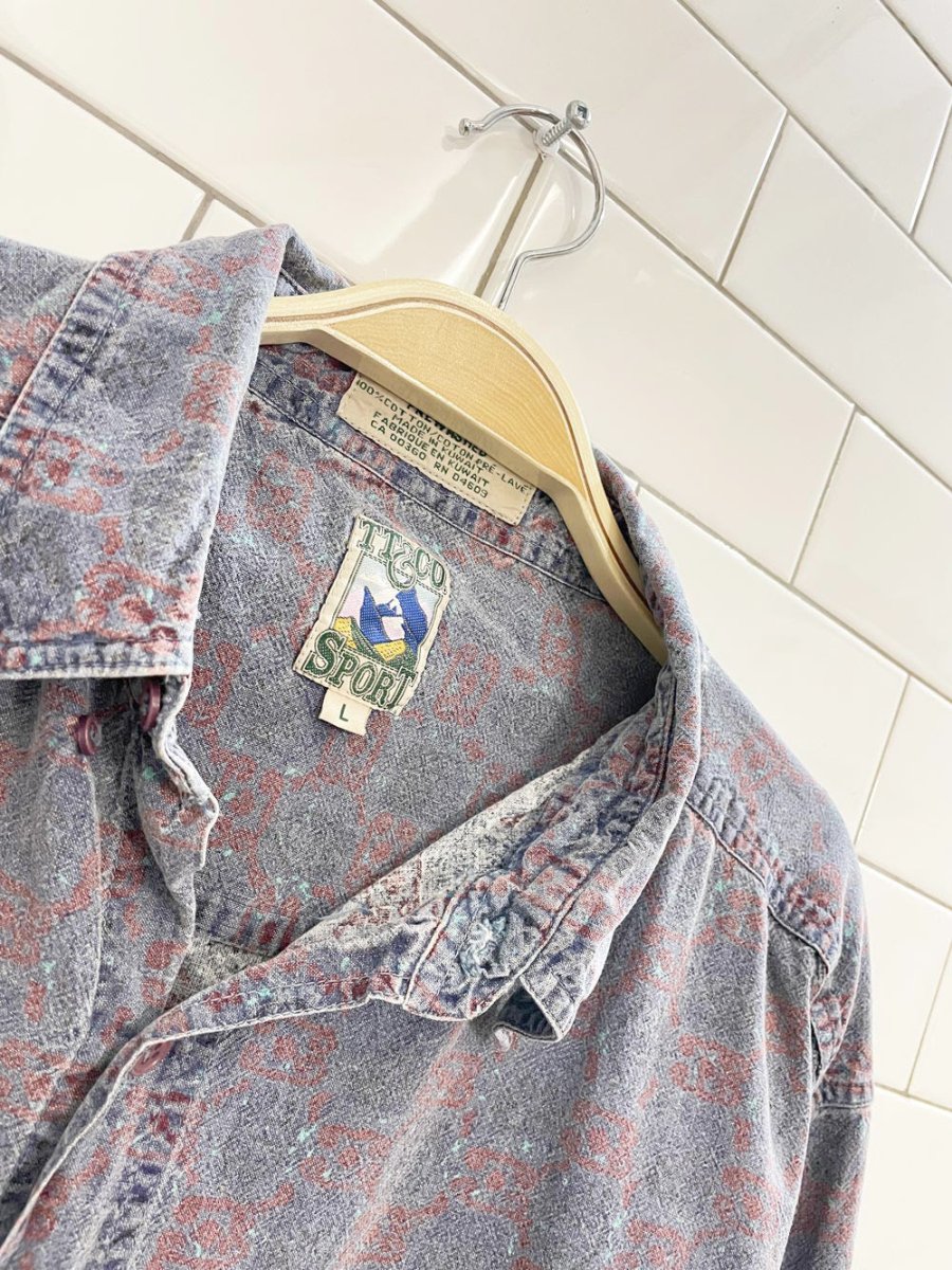 vintage 90s tt&co all - over western print shirt | made in kuwait - good market thrift store
