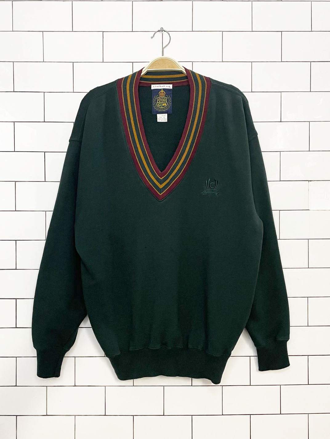 vintage 90s liz claiborne crested tennis prep cricket sweatshirt