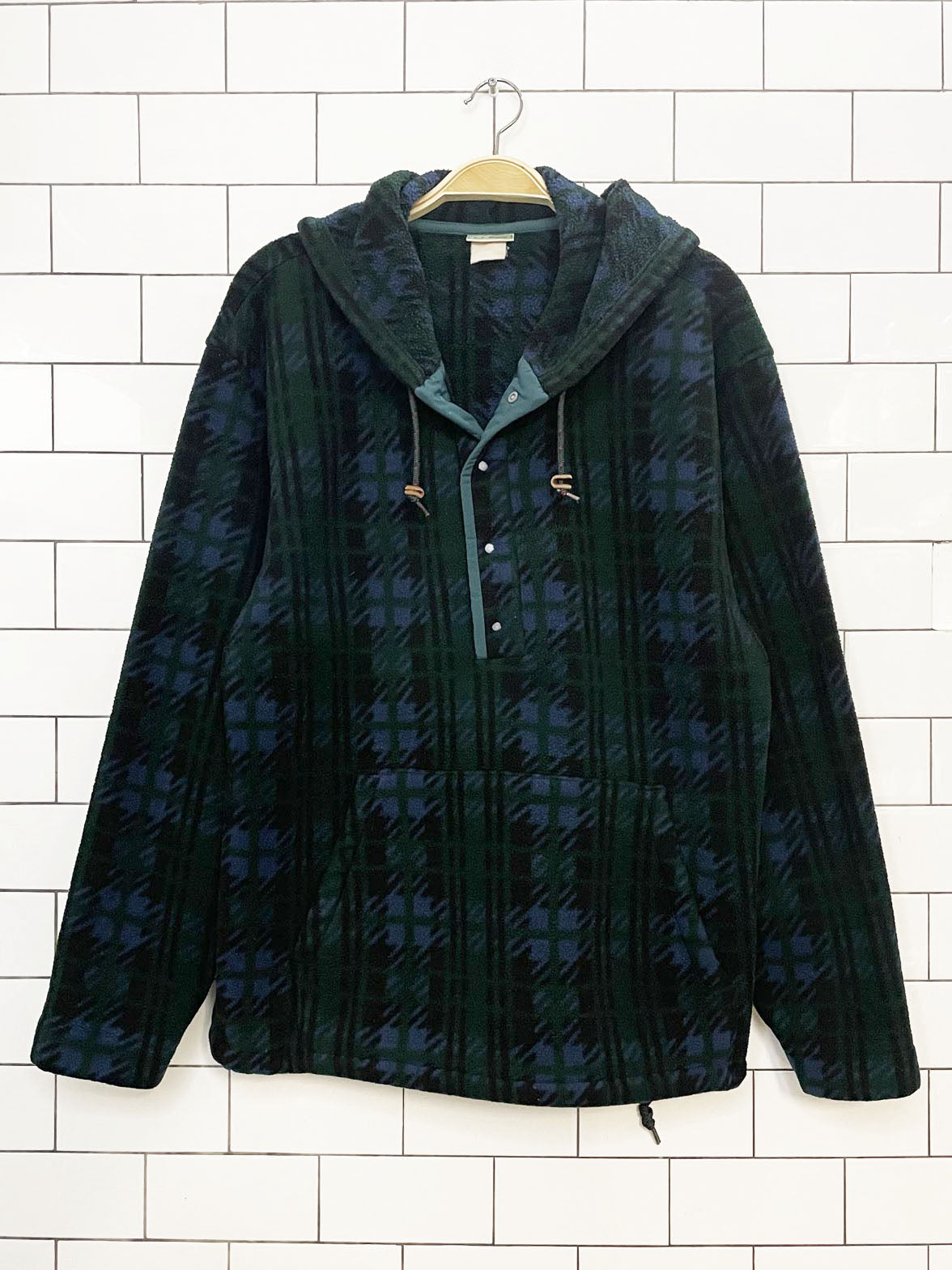 vintage 90s ll bean snap T synchilla fleece hooded pullover | made in USA