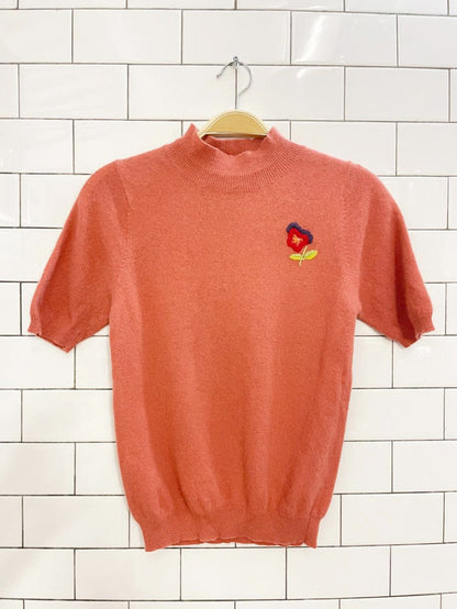 vintage hand - embroidered angora - wool blend short sleeve sweater - good market thrift store