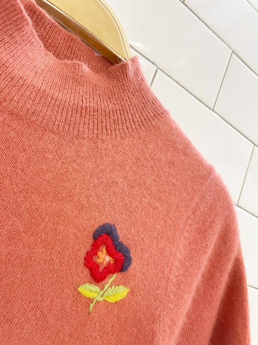 vintage hand - embroidered angora - wool blend short sleeve sweater - good market thrift store