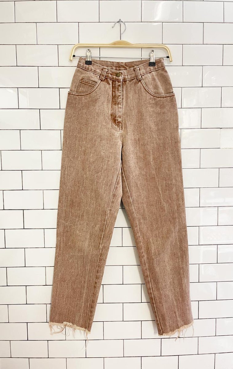 vintage 90s cw brown high rise raw hem tapered jeans - good market thrift store