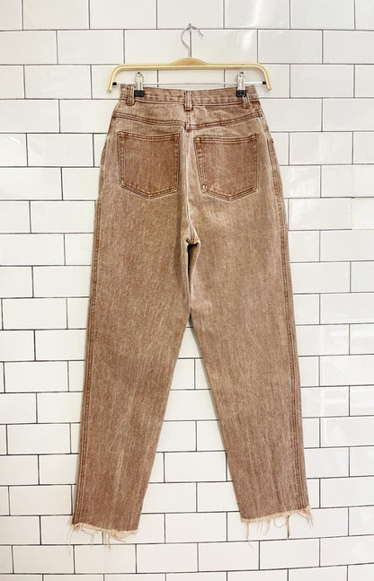 vintage 90s cw brown high rise raw hem tapered jeans - good market thrift store