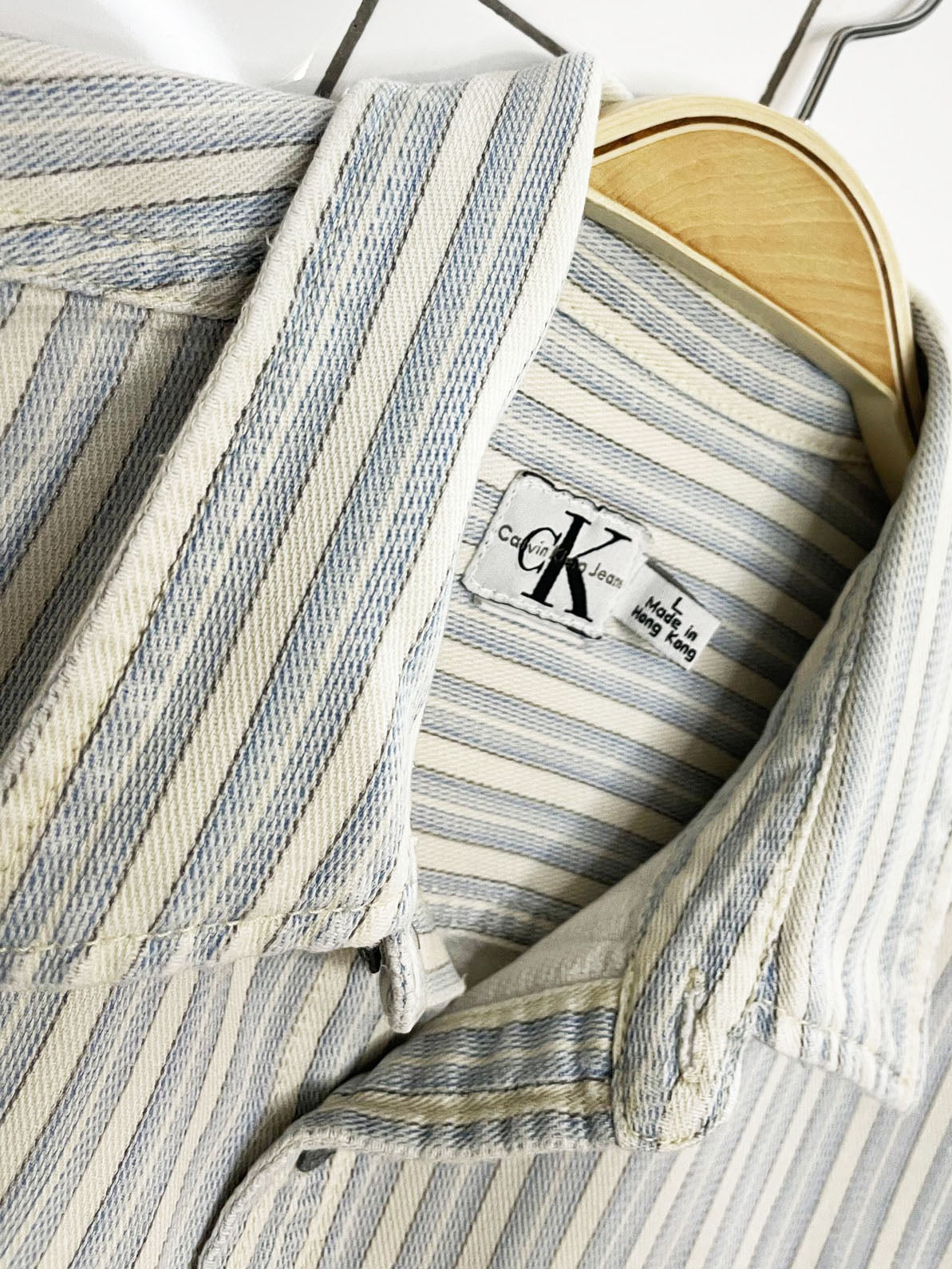 vintage 90s calvin klein blue stripe soft full button shirt