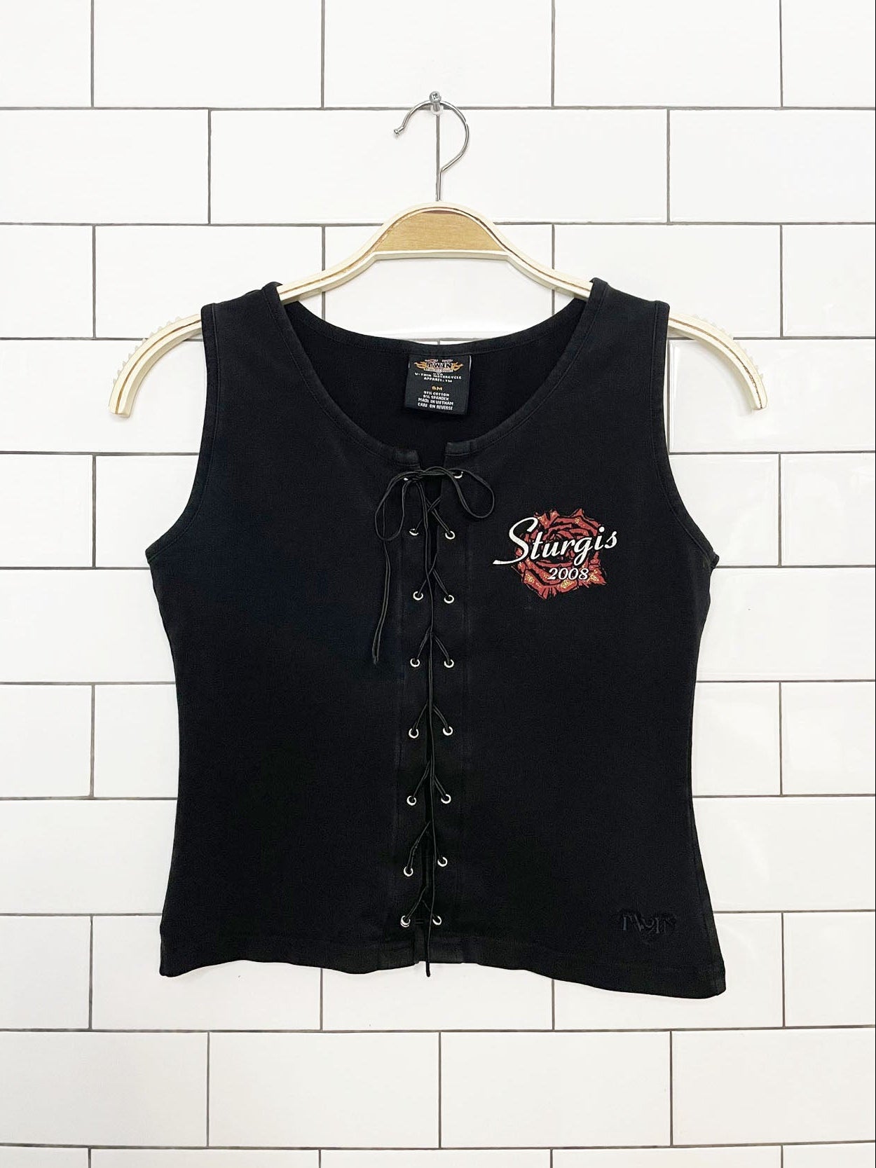 y2k sturgis bike week lace up stretchy crop tank top | v twin motorcyle apparel
