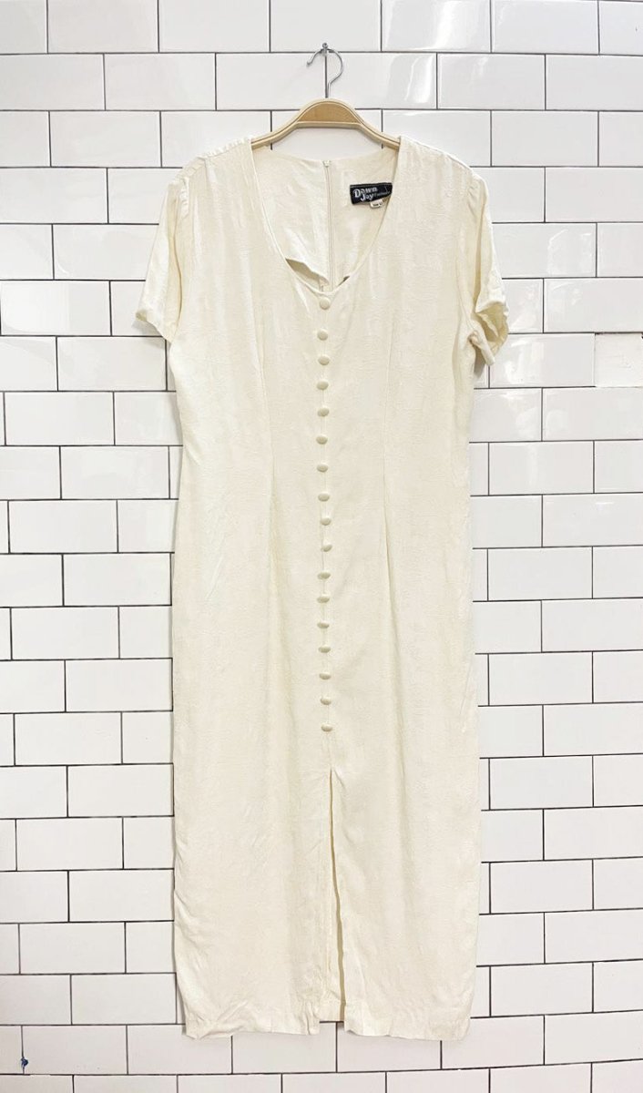vintage 00s dawn joy minimal floral print full button tie back midi dress | made in USA - good market thrift store