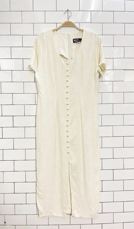 vintage 00s dawn joy minimal floral print full button tie back midi dress | made in USA - good market thrift store