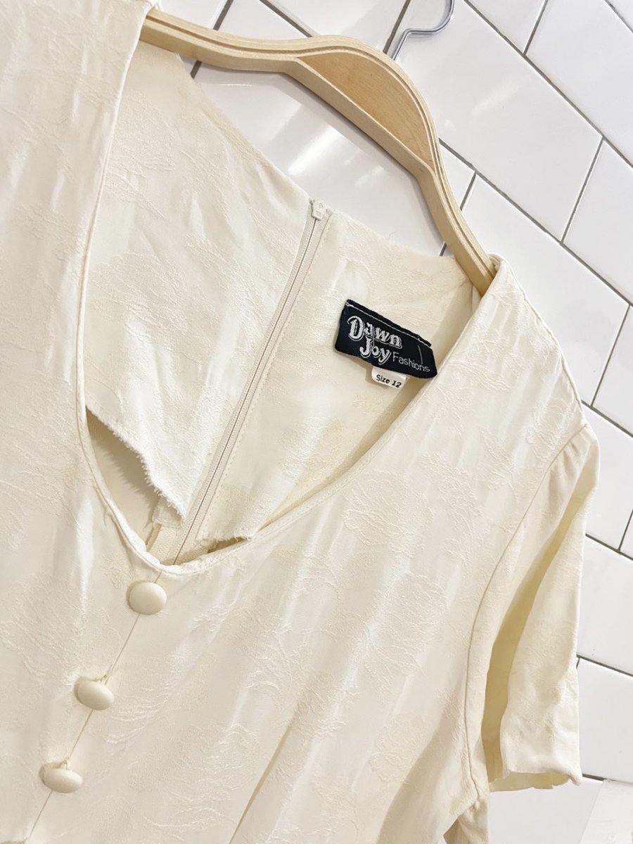 vintage 00s dawn joy minimal floral print full button tie back midi dress | made in USA - good market thrift store
