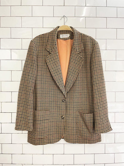 vintage 90s calvin klein 100% wool houndstooth blazer - good market thrift store