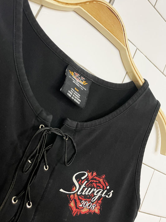 y2k sturgis bike week lace up stretchy crop tank top | v twin motorcyle apparel