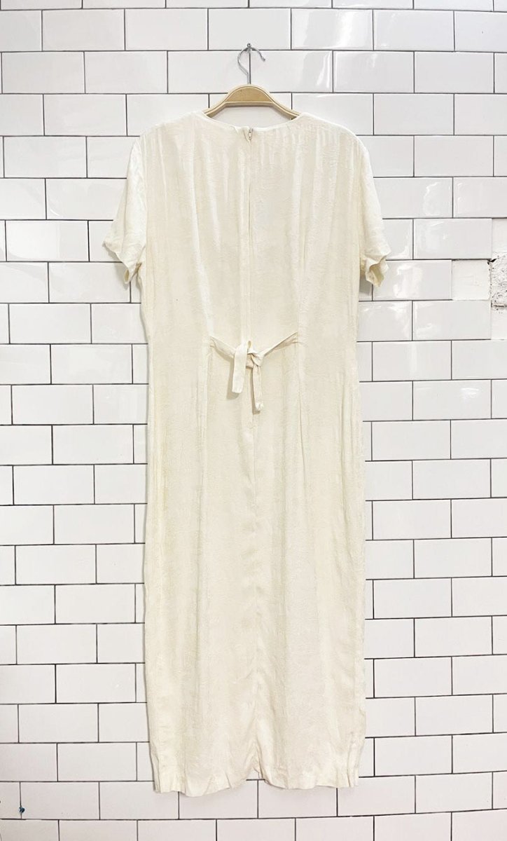 vintage 00s dawn joy minimal floral print full button tie back midi dress | made in USA - good market thrift store