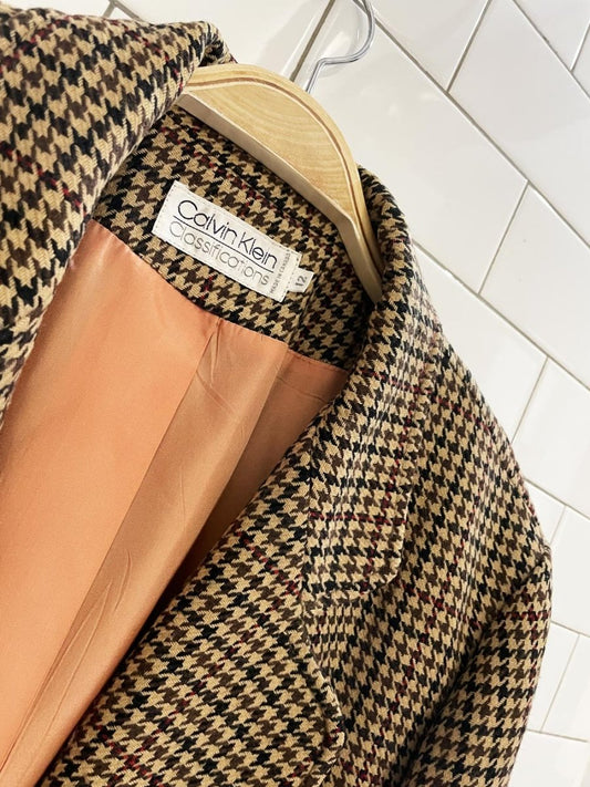 vintage 90s calvin klein 100% wool houndstooth blazer - good market thrift store