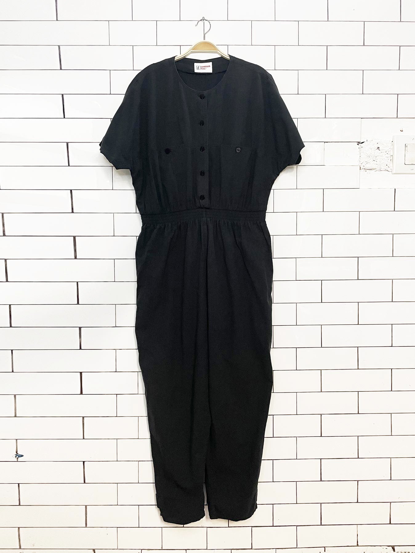vintage london fog 1/2 button cinch waist relaxed jumpsuit