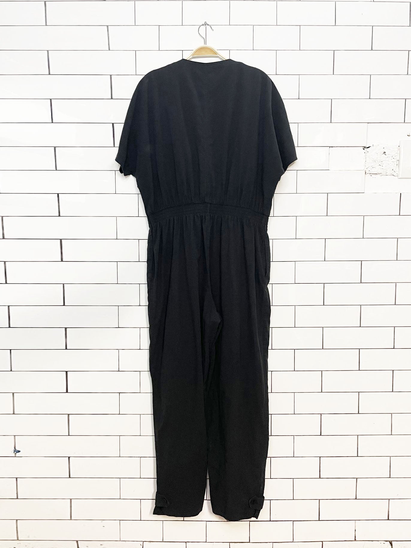 vintage london fog 1/2 button cinch waist relaxed jumpsuit