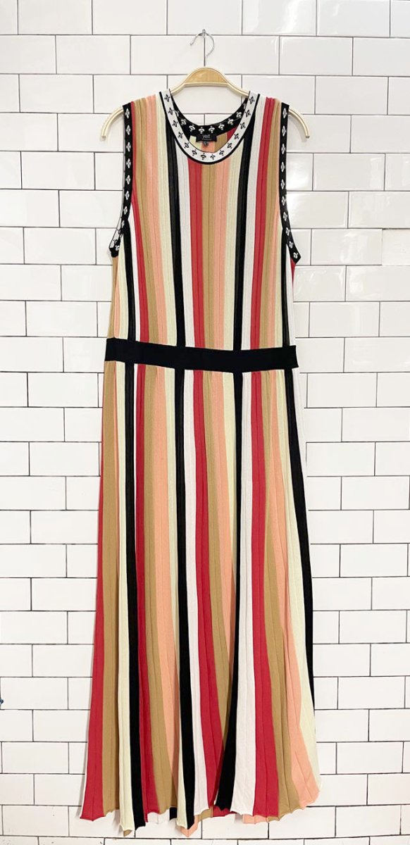 yest netherlands pleated stripe knit sleeveless maxi dress - good market thrift store