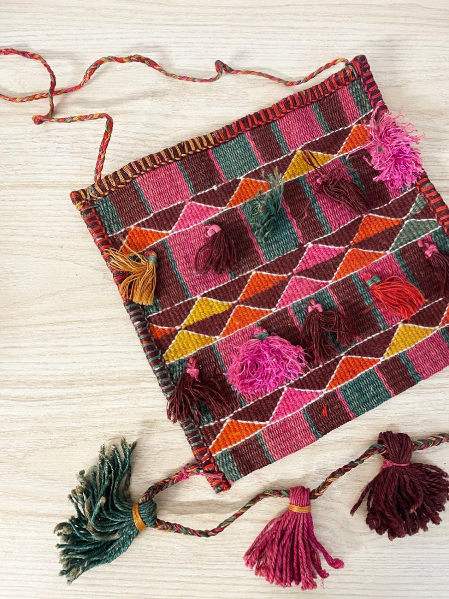 vintage boho woven wool tassel bag - good market thrift store