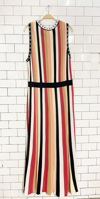 yest netherlands pleated stripe knit sleeveless maxi dress - good market thrift store
