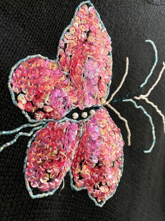 vintage 00s shenanigans sequin butterfly knit sweater - good market thrift store