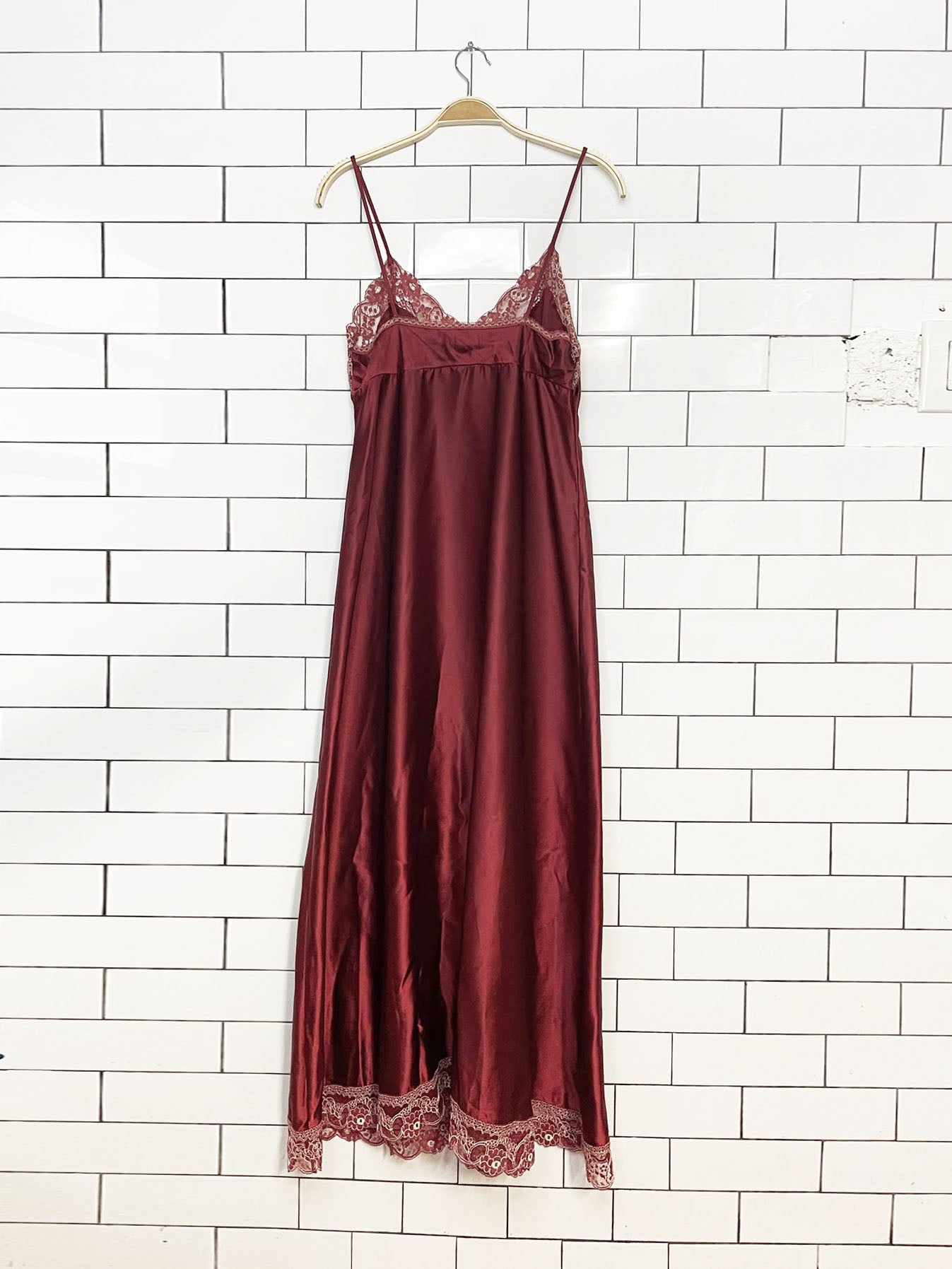 vintage st michael lace trim satin maxi slip dress
