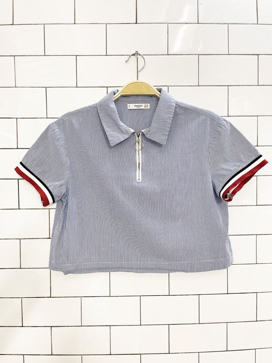 mango blue stripe cropped polo shirt - good market thrift store