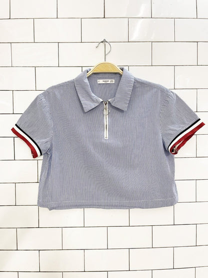 mango blue stripe cropped polo shirt - good market thrift store
