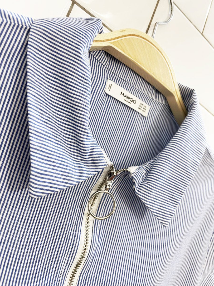 mango blue stripe cropped polo shirt - good market thrift store